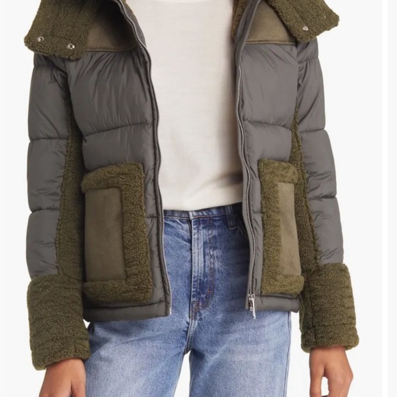 Sam Edelman Mixed Media Puffer Jacker with Faux Fur Trim - Picture 1 of 4